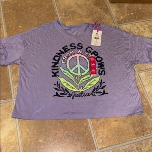 NWT Justice Lavender Tee with Peace and Kindness Graphic Girls size XL 16/18